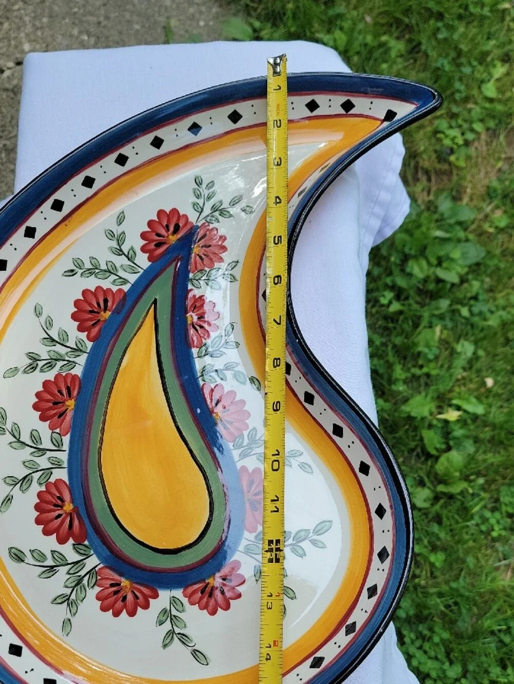 Pier 1 Hand-Painted Paisley Ceramic Tray in Yellow, Blue & Red